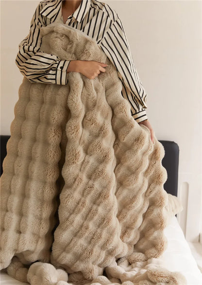 Super soft faux fur blanket similar to rabbit fur - a bubble blanket suitable for all seasons for the bedroom, bed, and sofa; a winter home decor knitted fleece. 