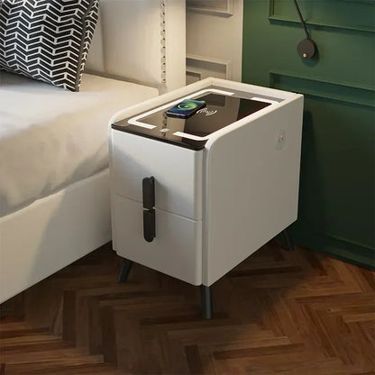 Smart bedside table with wireless charging via USB port - Ultra-slim, modern side table with a minimalist design and LED lighting 