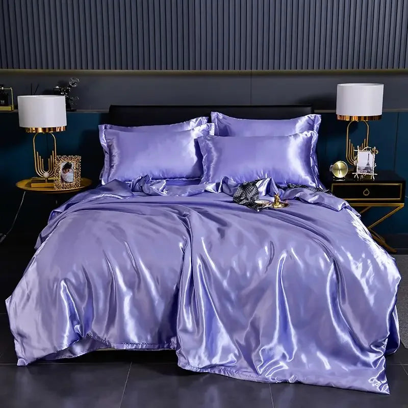 Luxury Nordic satin silk bedding set – duvet cover, bed sheet and pillowcases for single, double or twin beds 