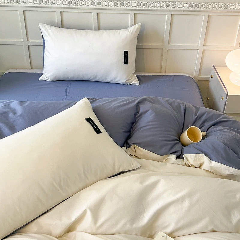 White duvet cover set with pillowcase - bed sheet and duvet cover set, available in single, double, queen and king sizes. 