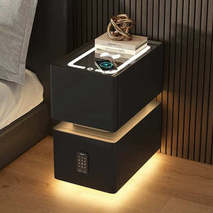 Innovative smart bedside table with sensor lighting and wireless charging - Nordic design side table with storage space (available in multiple sizes) 