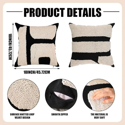 Thick black and white patterned pillow cover - Bohemian geometric pattern decorative pillow cover (18 x 18 inches, abstract pattern) 