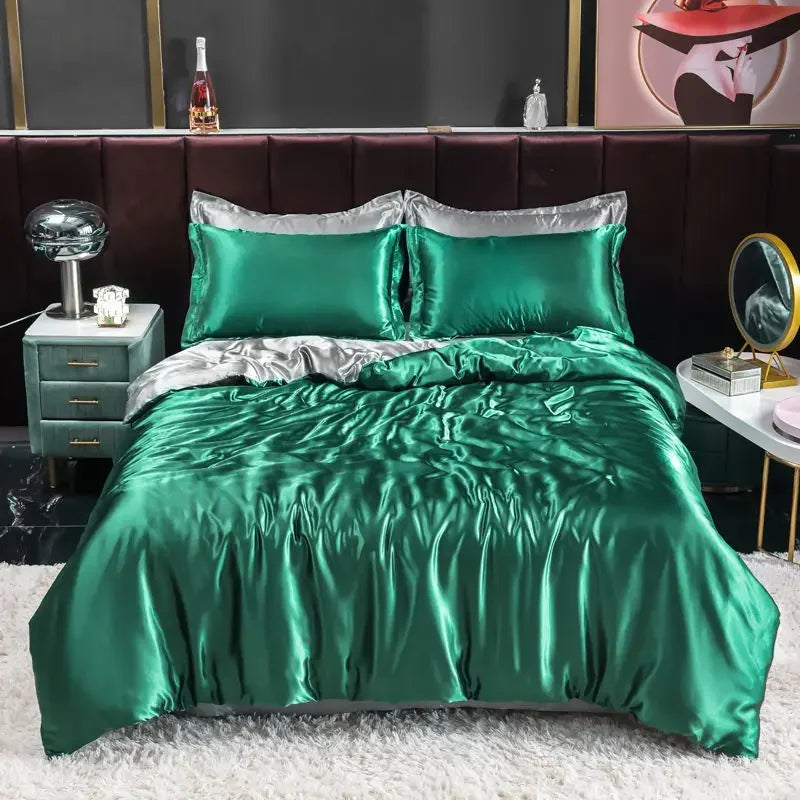 Luxury Nordic satin silk bedding set – duvet cover, bed sheet and pillowcases for single, double or twin beds 