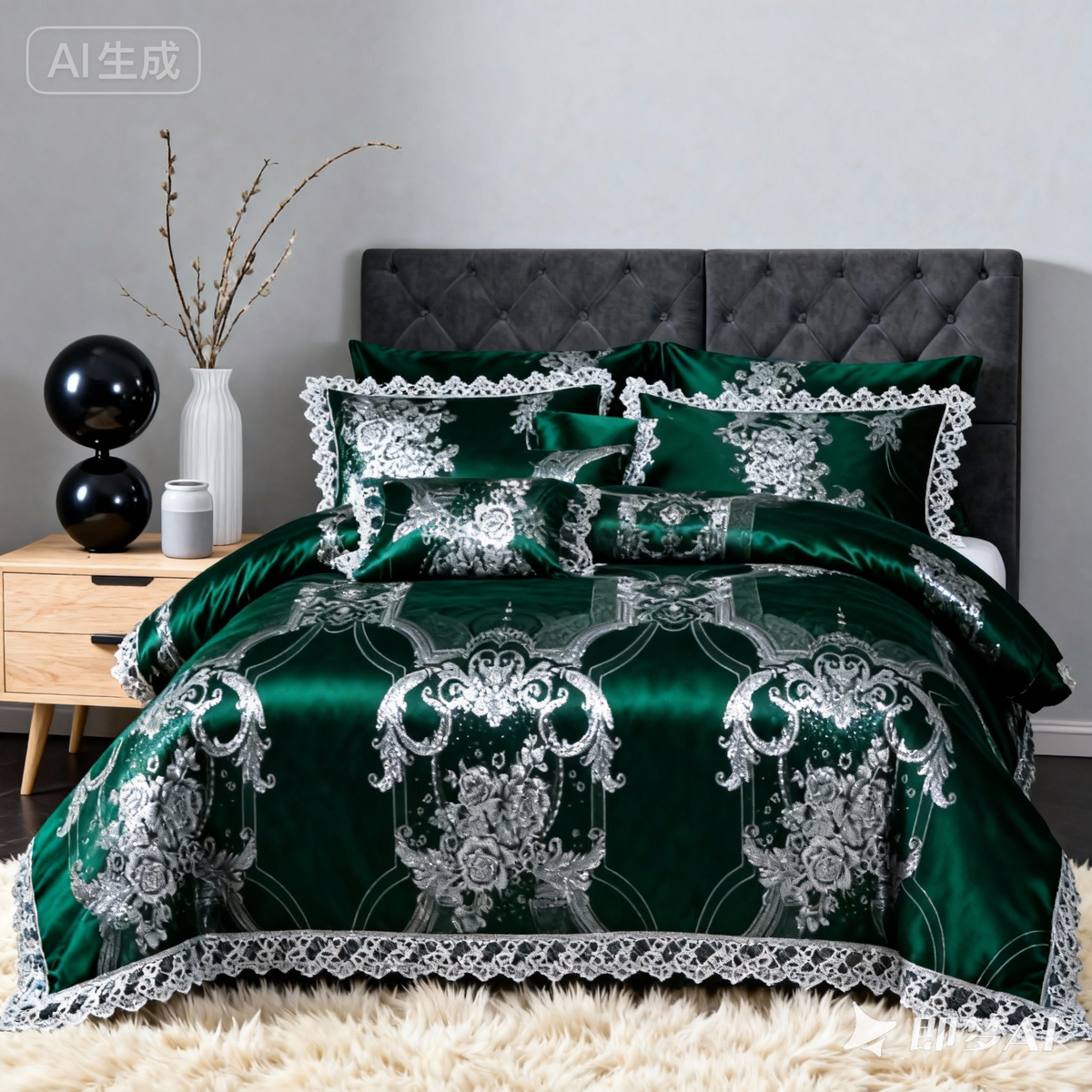 عرض خاص لعام 2025 - طقم مفروشات سرير فاخر من أربع قطع من الساتان الجاكار الأوروبي، غطاء لحاف من الدانتيل المصقول، ملاءة سرير، ومجموعة مفروشات سرير عالية الجودة